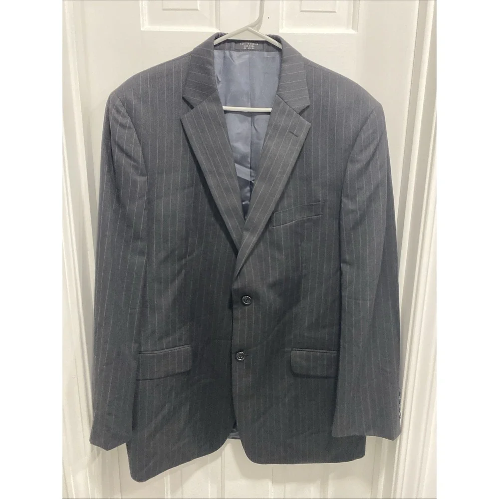 Jones of New York Mens Suit Black Pin Stripe‎ Wool Coat Size 42R Pants Read